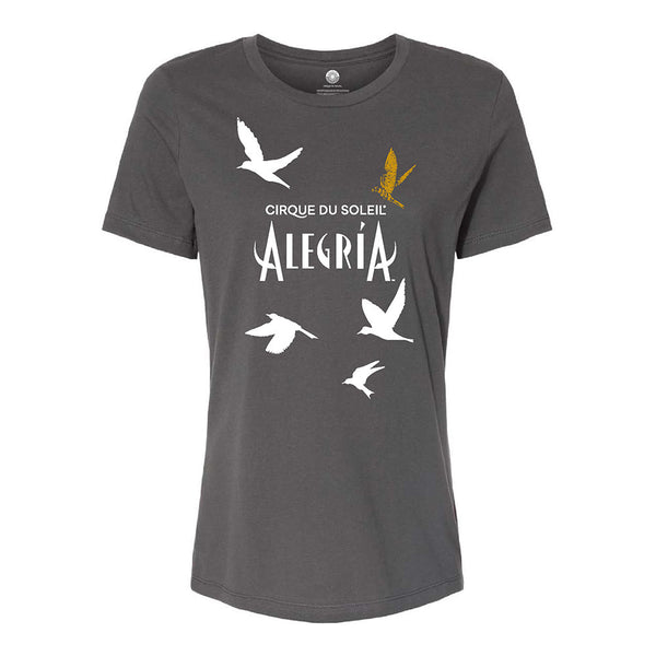 Alegría Ladies Marquee Birds T-Shirt in Asphalt Grey - Front View