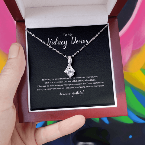 Kidney Donor Ribbon Pendant Necklace