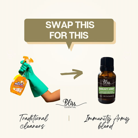 switch toxic cleaners for essential oils like on guard from doterra or immunity army from bliss essential 