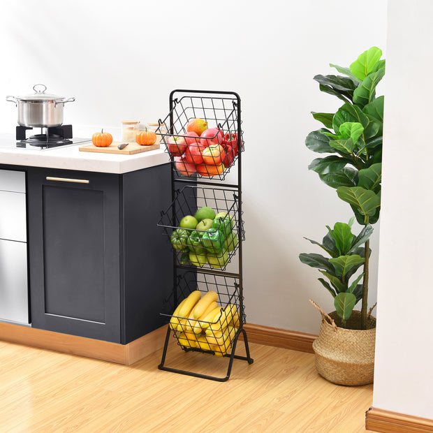 Fruit Vegetable Storage Basket, 3 Tier Metal Basket Stand with