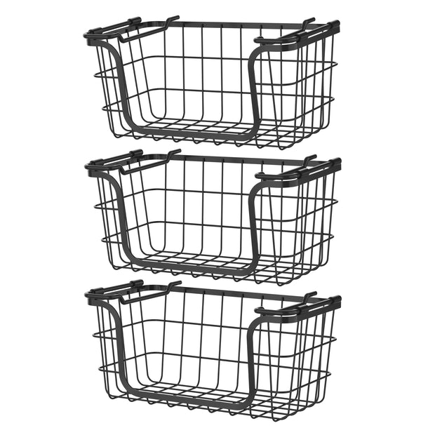 Stackable Wire Storage Baskets with Handles