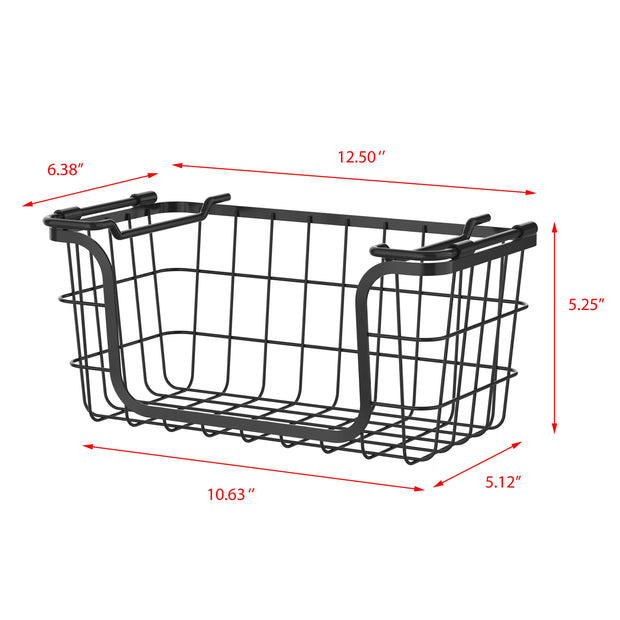 Oceanstar Stackable Metal Wire Storage Basket Set for Pantry, Countertop, Kitchen or Bathroom - Black (Set of 2)