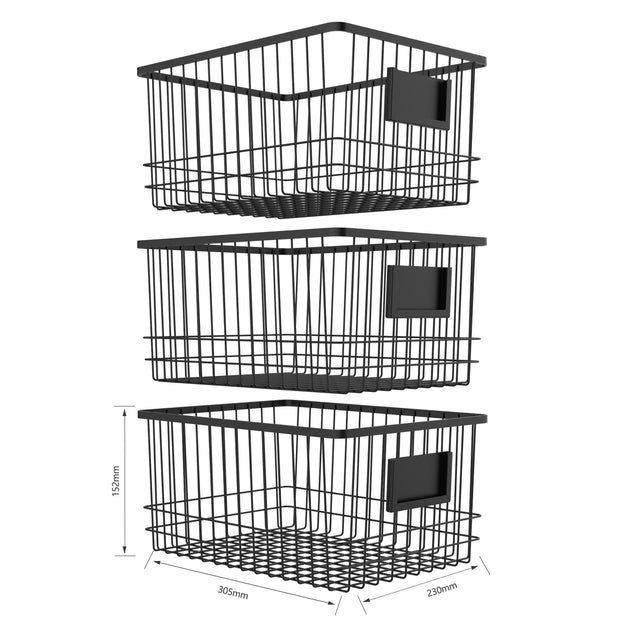 Oceanstar Metal Wire Storage Basket Black Set of 3 - 20823552