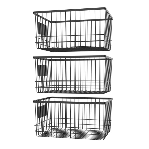 Oceanstar Stackable Metal Wire Storage Basket Set for Pantry, Countertop, Kitchen or Bathroom - Black (Set of 2)