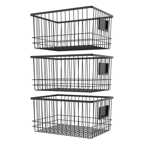 Oceanstar Oceanstar Stackable Metal Wire Storage Basket Set for Pantry,  Countertop, Kitchen or Bathroom – Black, Set of 3 in the Storage Bins &  Baskets department at