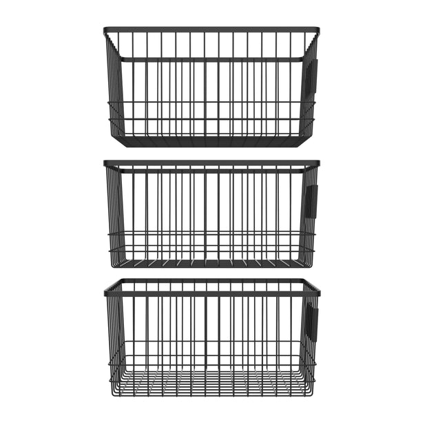 Oceanstar Metal Wire Storage Basket Black Set of 3 - 20823552