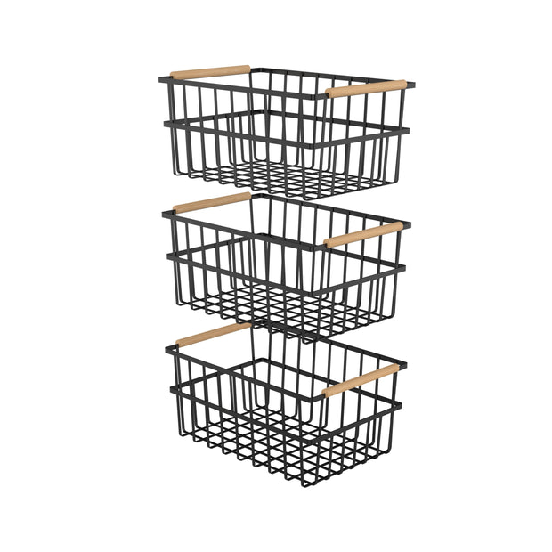 Oceanstar Oceanstar Stackable Metal Wire Storage Basket Set for Pantry,  Countertop, Kitchen or Bathroom – Black, Set of 3 in the Storage Bins &  Baskets department at