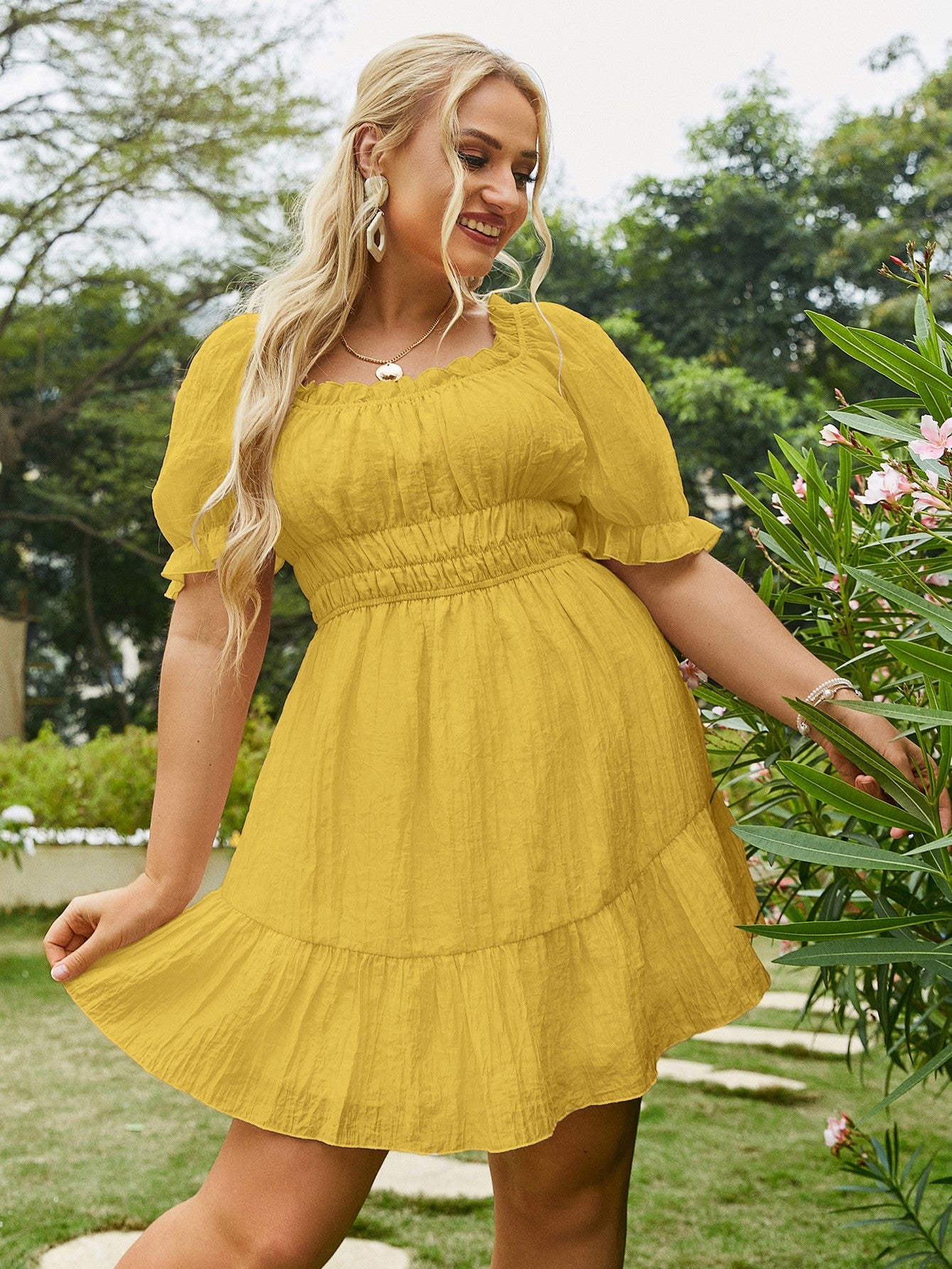 Plus Size Flounce Sleeve Ruffle Hem Mini Dress - Envious Outfitters