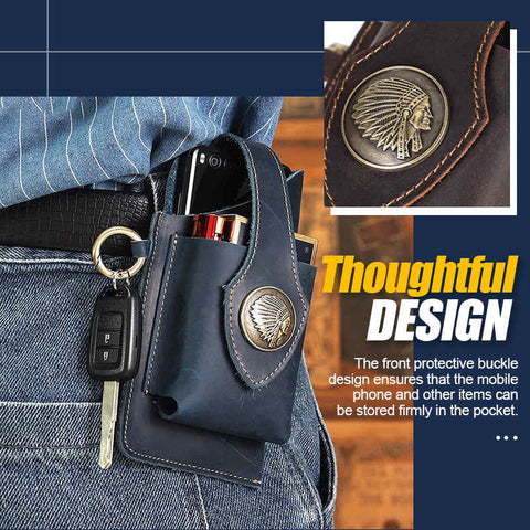 Men's Belt Bag Leather Belt Phone Bag Head Layer Cowhide Casual Trend Multifunctional Mobile Phone Bag Bag Male Shoulder small tool chest