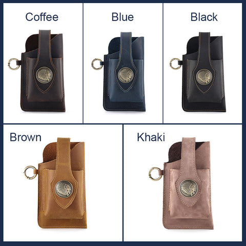 Waist Bag Genuine Leather Retro Men's Bag Belt Packs Holster for Cell Phone Pouch Cigarette Box Wallet Case for IPhone Huawei waterproof tool bag