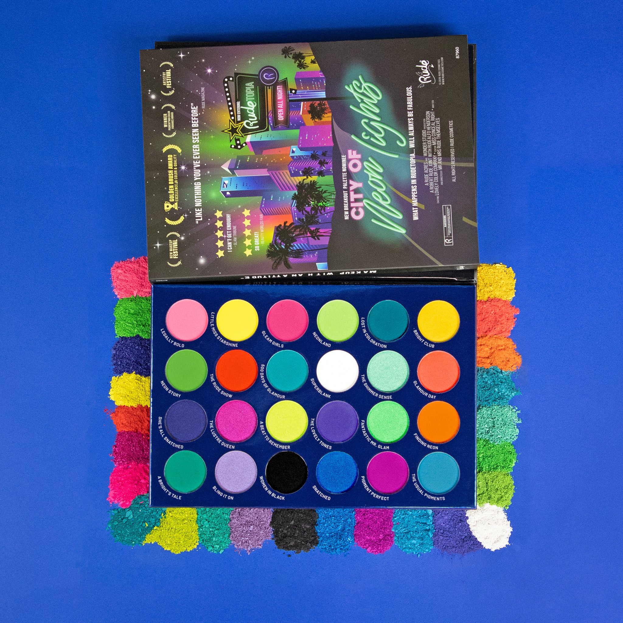 City of Neon Lights Pigments Color Eyeshadow Palette Rude Cosmetics