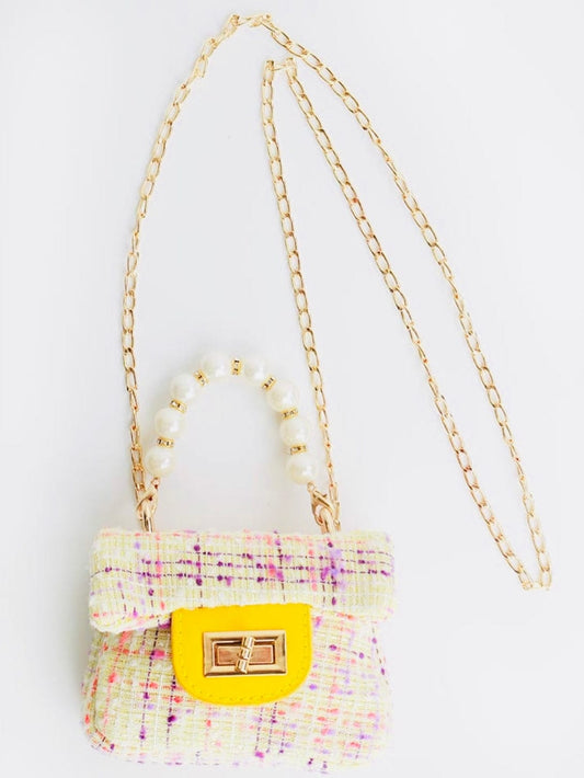 Little Girls Accessories | Rainbow Tweed Gold Chain Crossbody Purse Pink