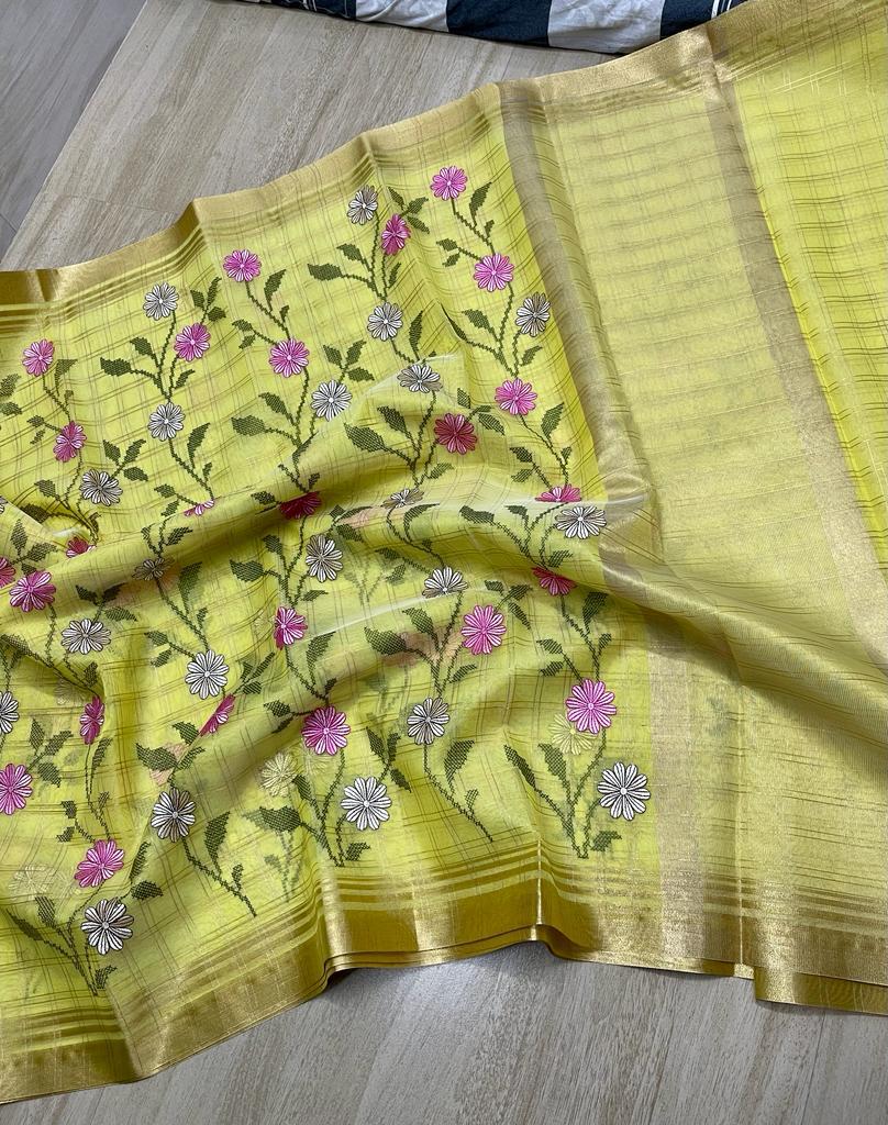 Banarasi Kora Organza Cotton Silk Saree With Rich Putta Zari Weaving Kanchi  Design - Etsy