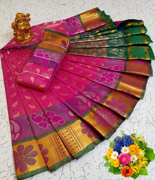 Kubera korvai bridal semi silk saree – www.