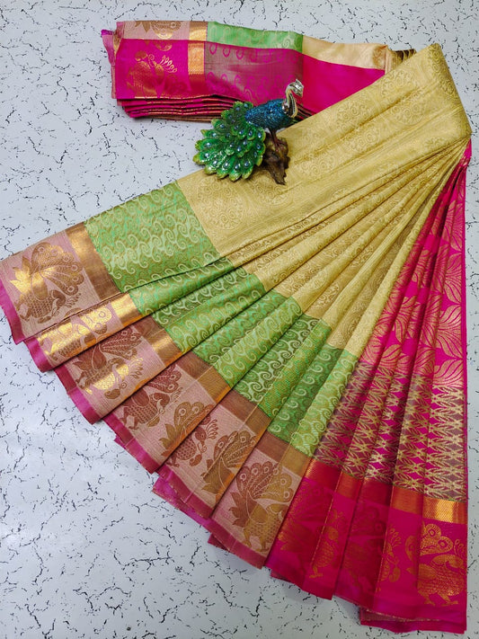 Kubera korvai bridal semi silk saree – www.