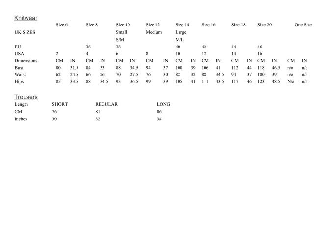 Sizing Guide – Coco Stone Clothing