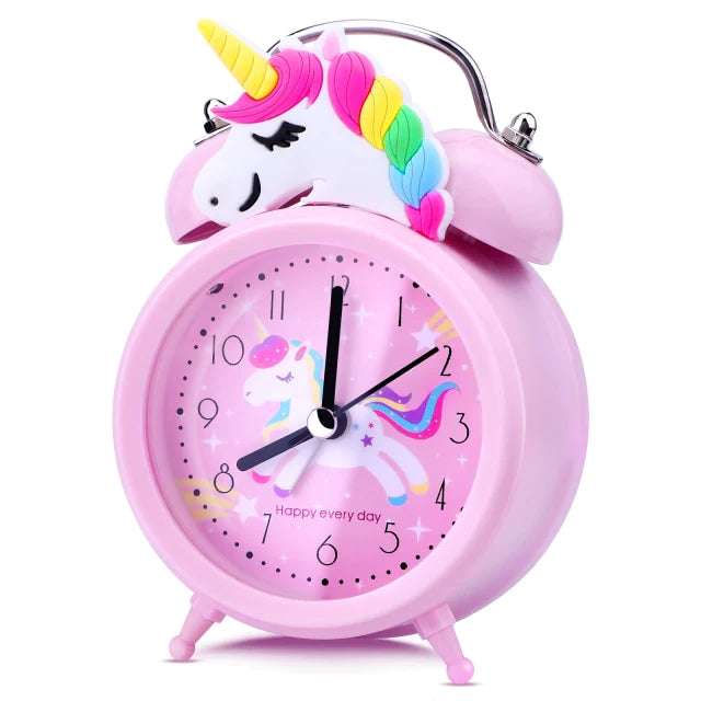 Pink Unicorn Kids Alarm Clock Double Bell Clock with Backlight Cute Desk Clock Home Decoration