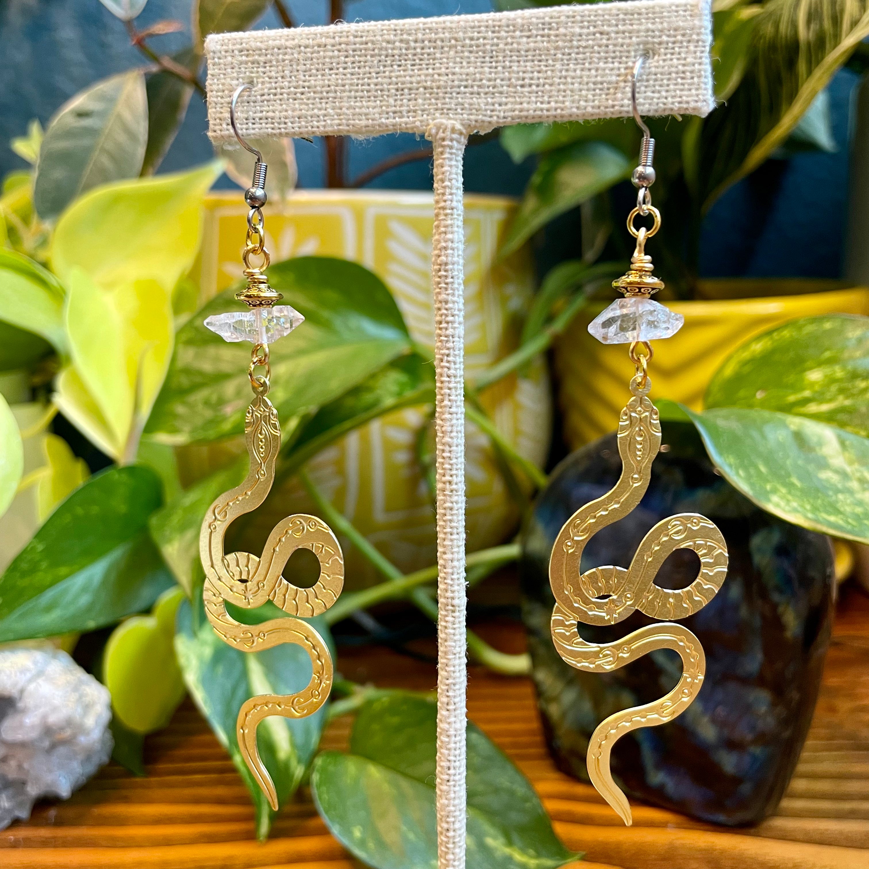 Herkimer Diamond Snake Earrings
