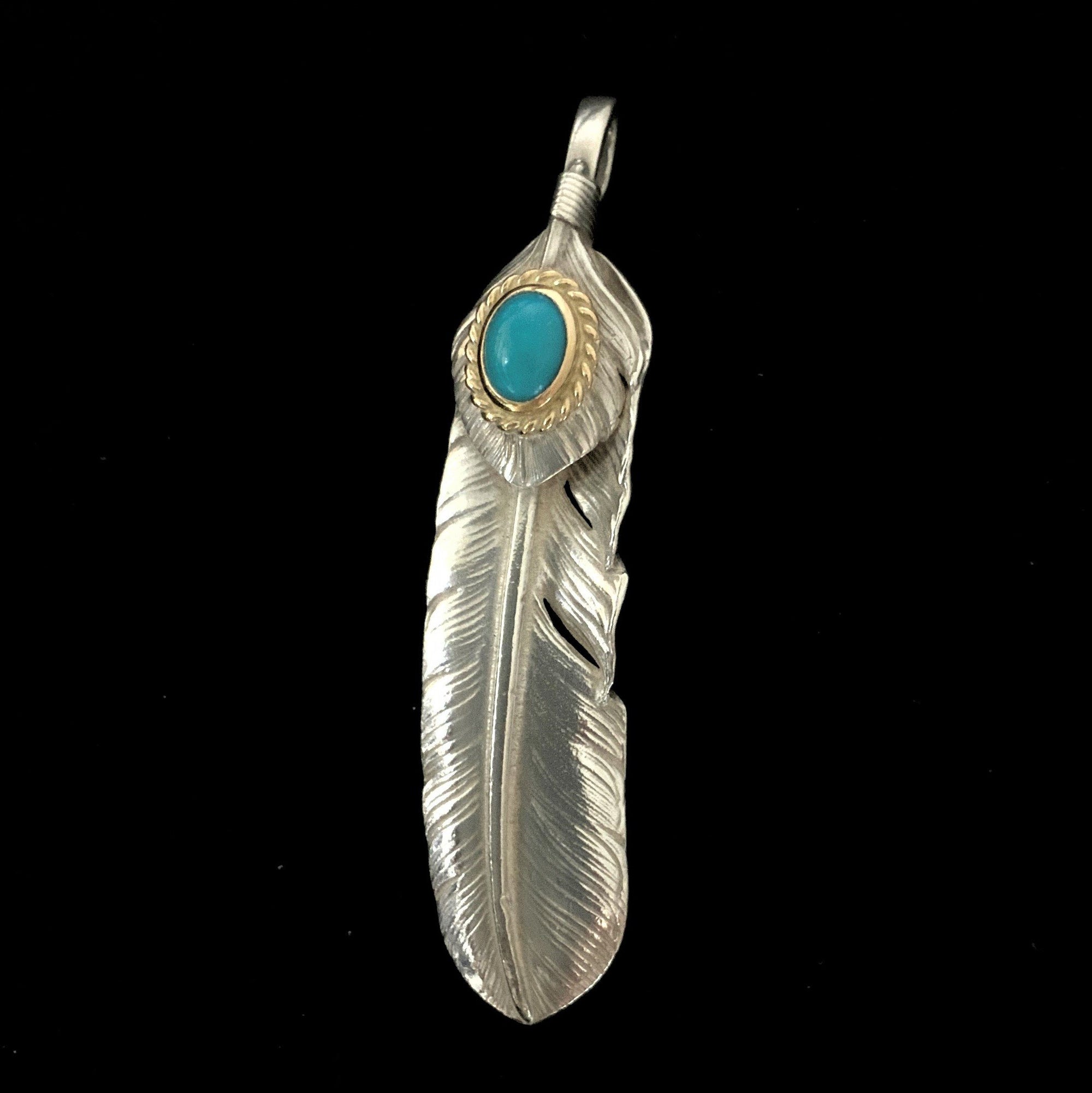 Turquoise Feather Silver Gold Rope - Facing Left | Goros Dealer