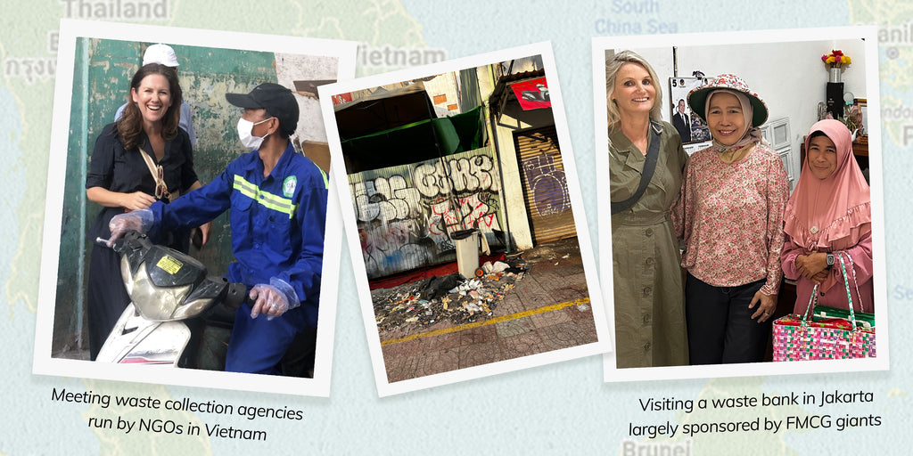 Collage of Becs and Kate with NGO pollution collectors