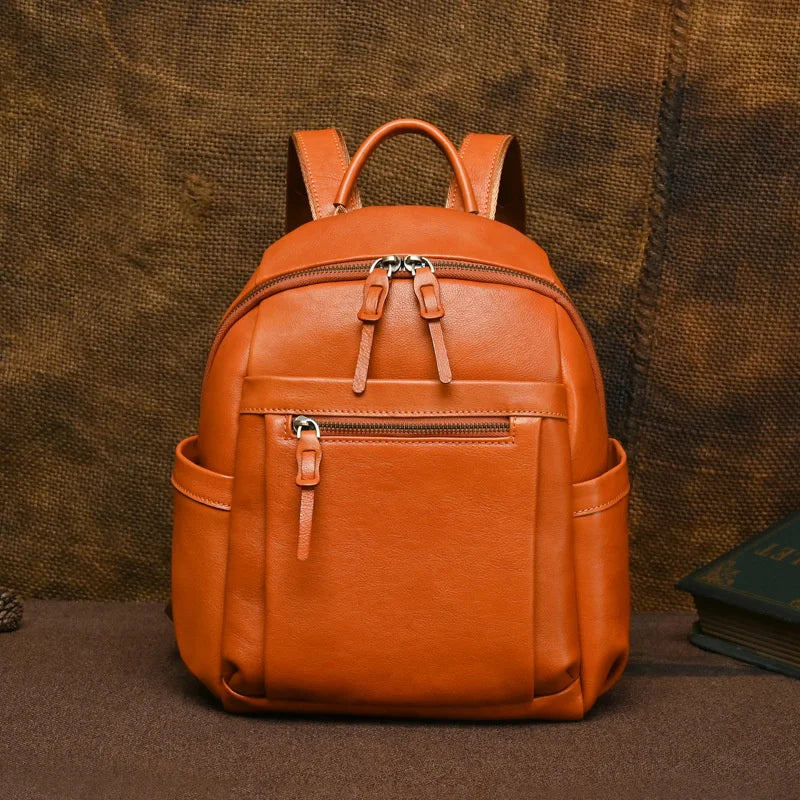 Carmina Zipper-Shut Uptown Leather Backpack - Black/Brown - One Size