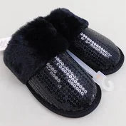AUDEN FUR LINED ADULT SLIPPERS Size S (5/6) "Black Sequin"