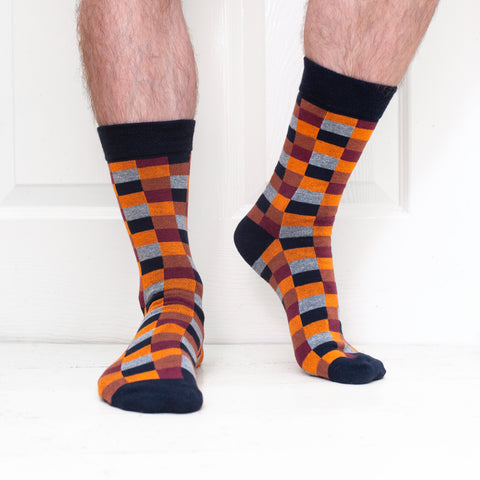 Comfort welt - square pattern socks in orange