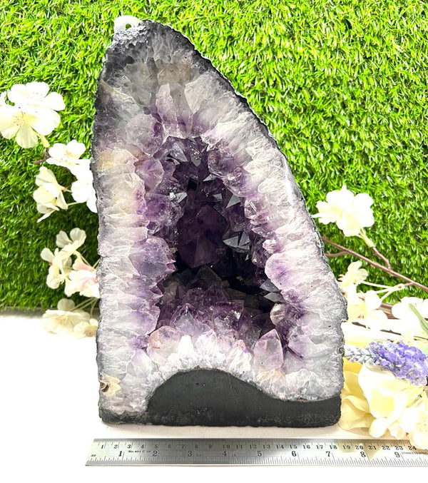 Amethyst Cathedral Crystal Geode with Flat Base for Meditation,  Spirituality, Calming, Home Decor