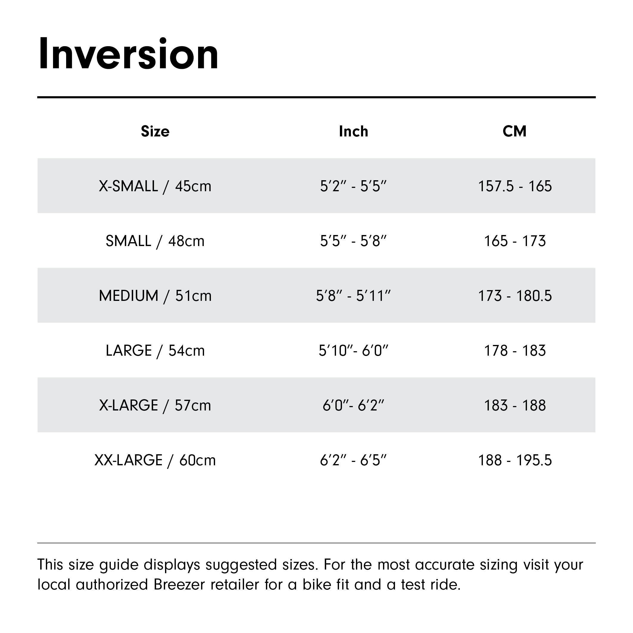 Inversion Size Guide