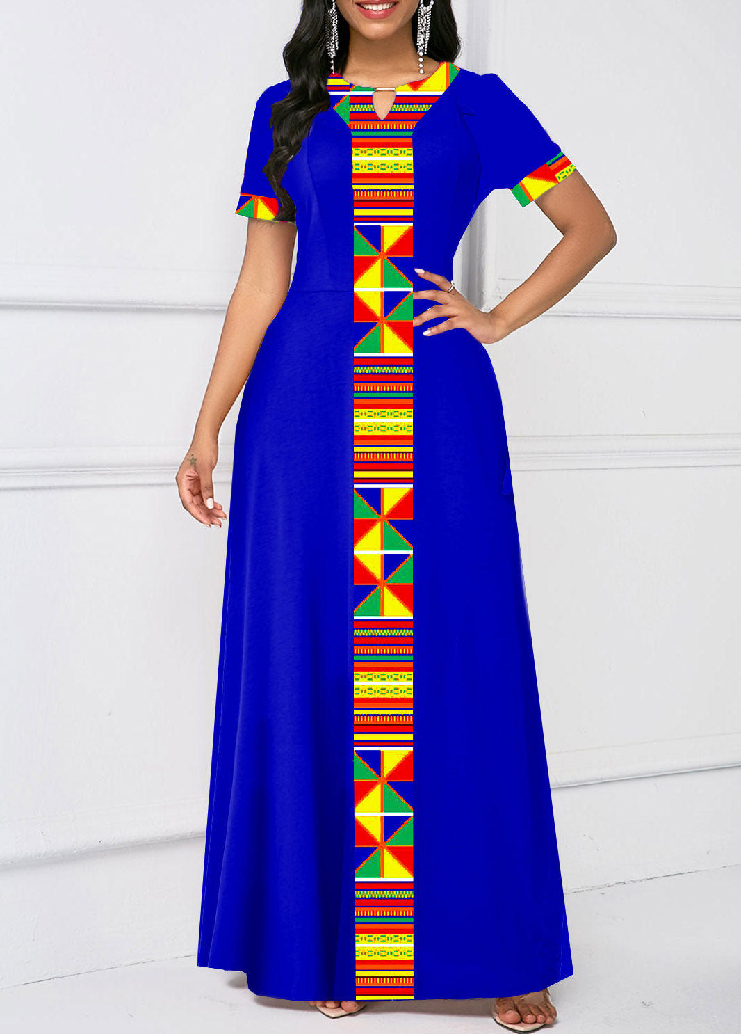 PRE-ORDER! Royal Blue Tribal Print Short Sleeve Dress – Papsoo SA