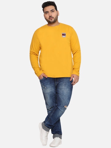 Duke - Plus Size Men's Regular Fit Yellow Solid Cotton Casual Full Sleeve T-Shirt  JupiterShop