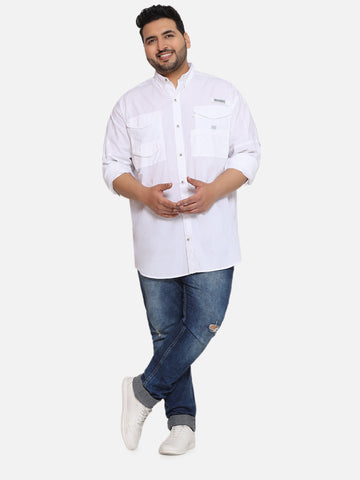 Columbia - Plus Size Men's Regular Fit White Color Solid Full Sleeve Casual Shirt  JupiterShop