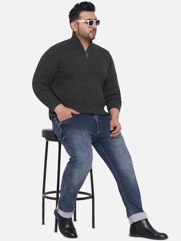 Neo - Plus Size Men's Regular Fit Cotton Strechable Grey Solid Casual Sweatshirt