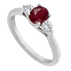 Oval Ruby and Diamond 18ct White Gold Three Stone Ring
