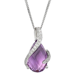 Amore Silver Amethyst Cubic Zirconia Spiralite Necklace