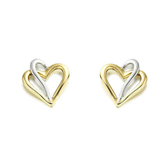 AMORE Double Open Heart 9ct Yellow and White Gold Earrings