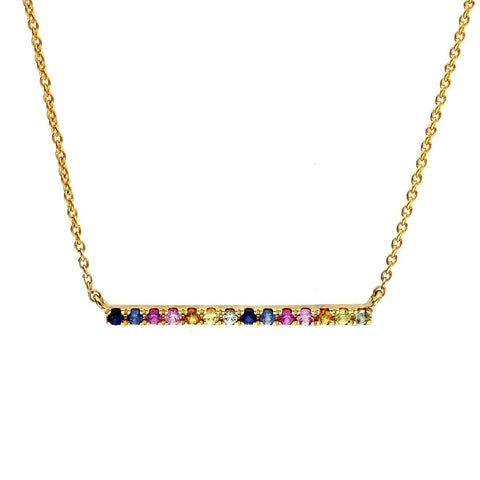 Rainbow Sapphire 9ct Yellow Gold Bar Necklace