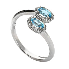 Blue Topaz and Diamond 9ct White Gold Crossover Ring