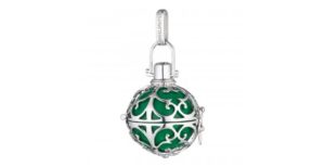 A piece of spiritual jewellery, an angel caller with a green soundball