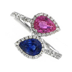Pink and Blue Sapphire Diamond Crossover Ring