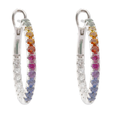 Rainbow Sapphire and Diamond 18ct White Gold Hoop Earrings