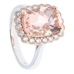 Morganite and Diamond 18ct White and Rose Gold Cluster Ring