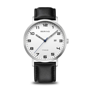 Bering 40mm Titanium Leather Strap Quartz Watch 18640-404