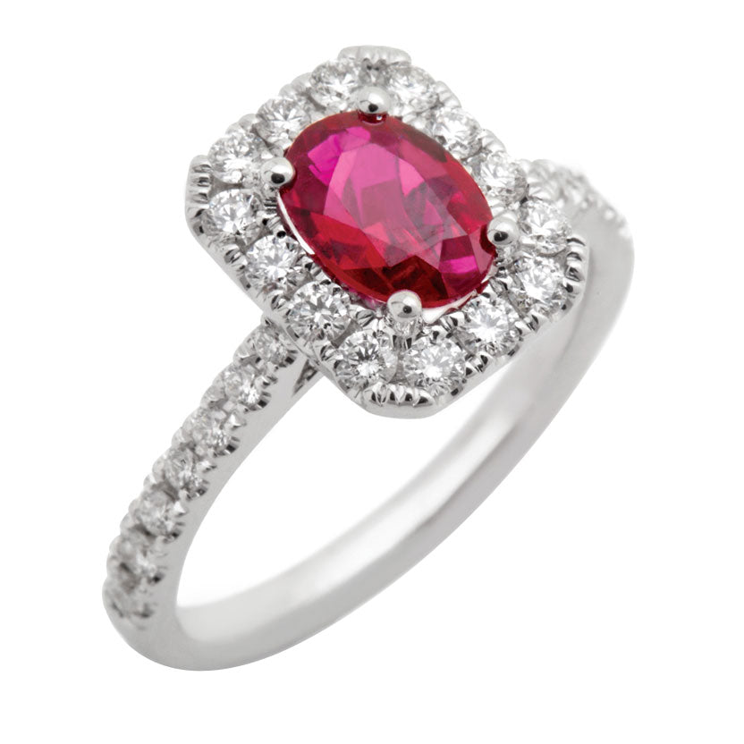 Ruby and Diamond White Gold Cluster Ring