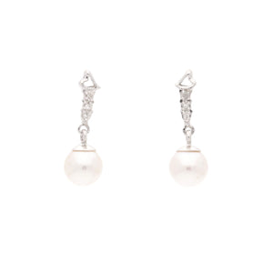 Cultured Pearl and Diamond 18ct White Gold Heart Drop Earrings