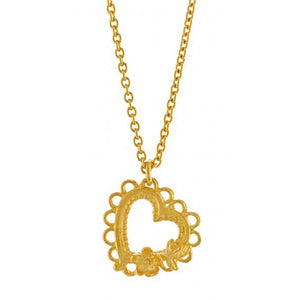 Alex Monroe Lace Edged Heart and Flower Necklace