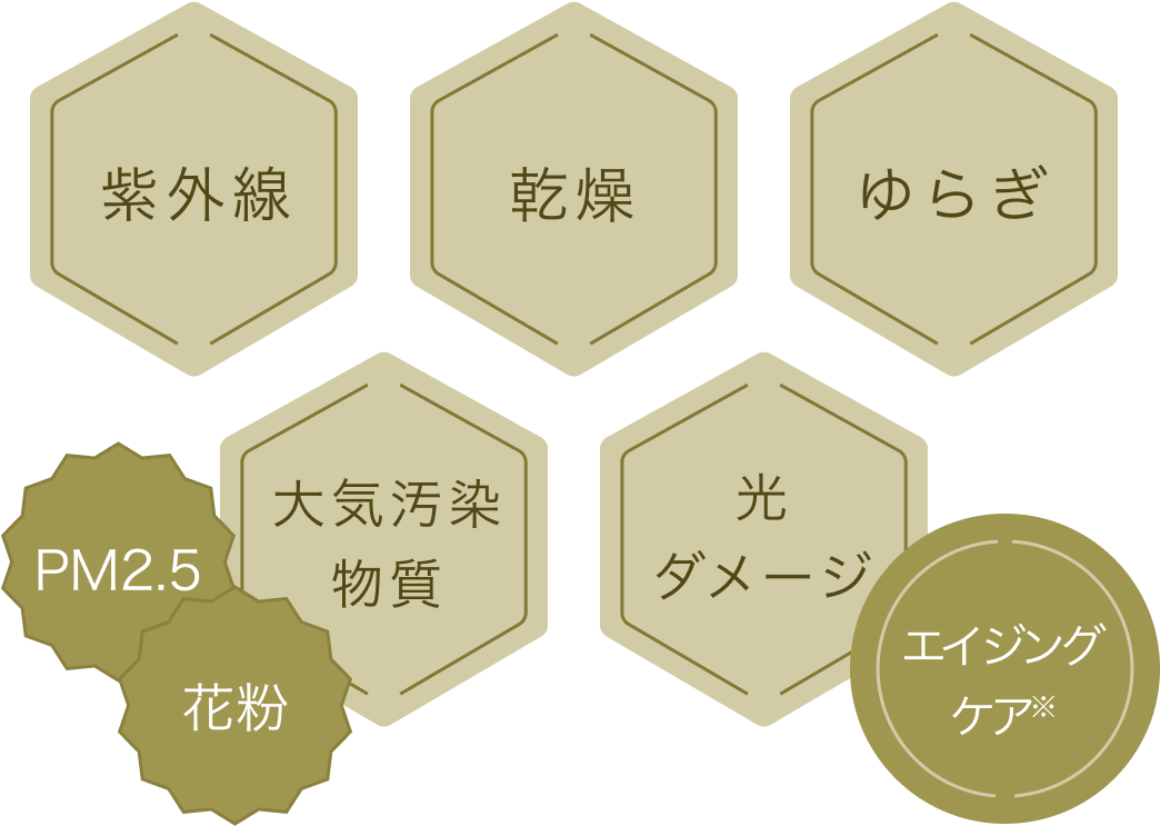 紫外線、乾燥、ゆらぎ、大気汚染物質、光ダメージ