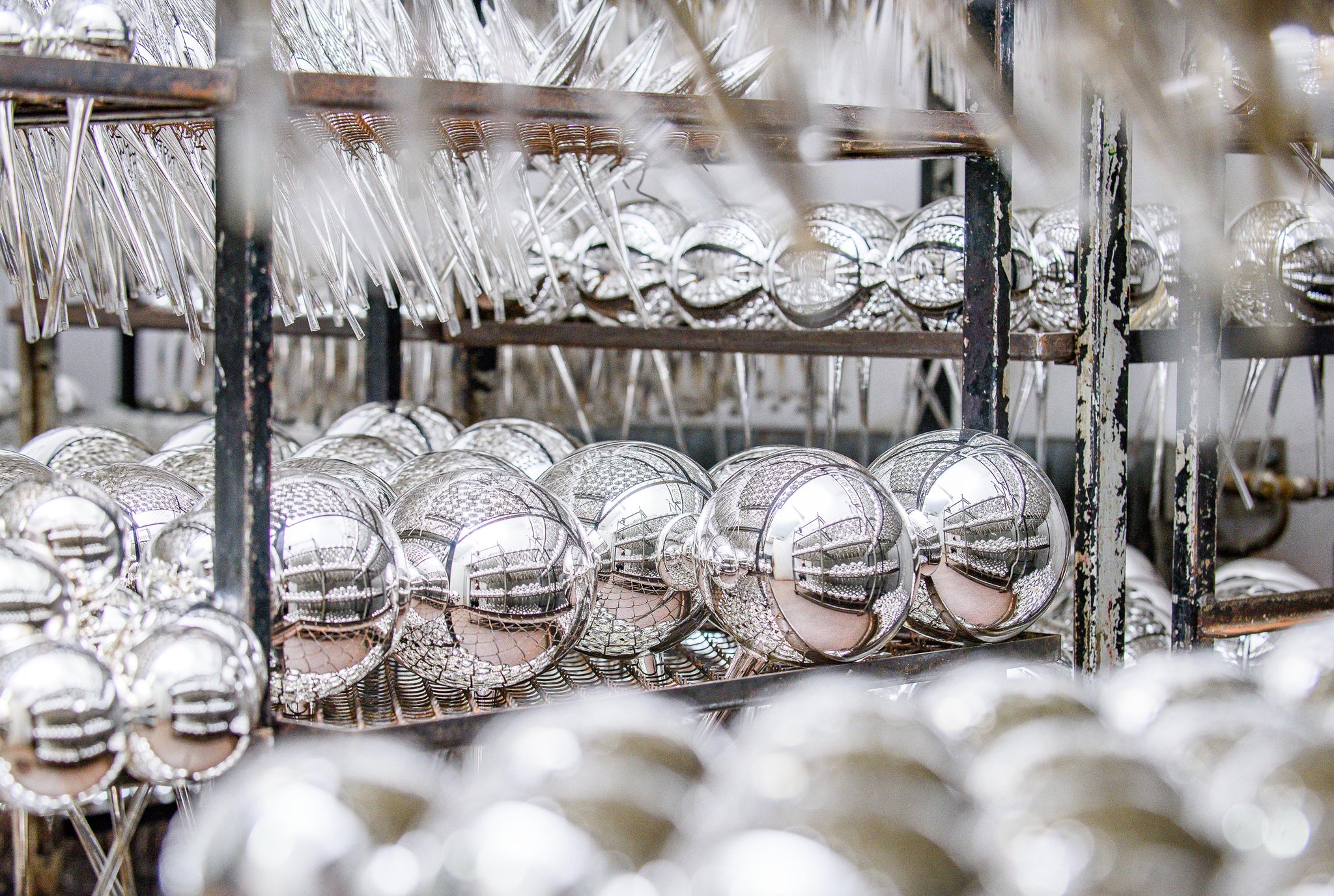 Silvered glass Christmas baubles with mirror finish