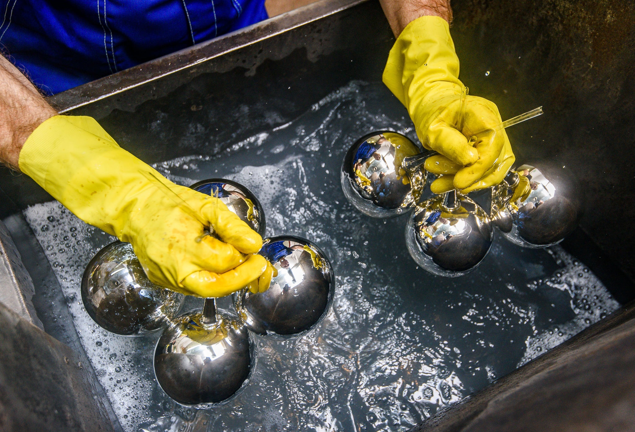 Glass baubles being silvered