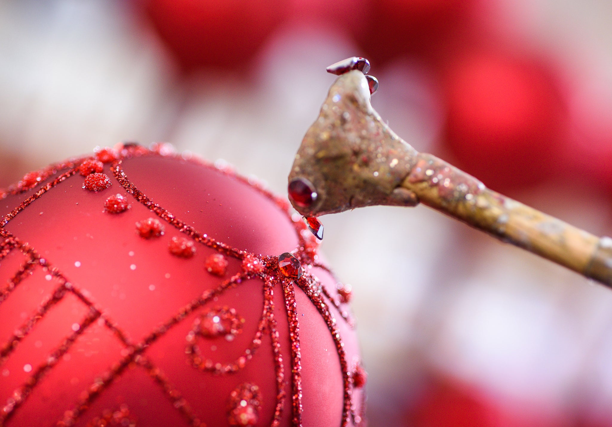 Applying gemstones to a glass bauble